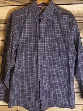 Wrangler George Strait Men's Plaid Button-Down Shirt large red black white